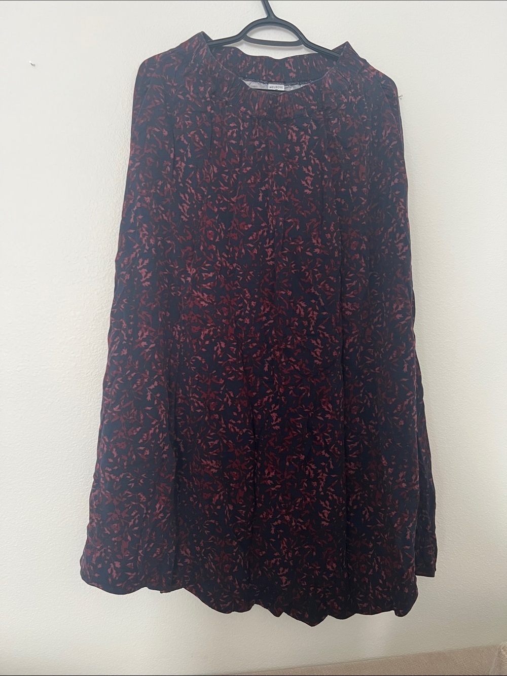 Melrose and Market Navy A-Line Skirt with Red Leaf Motif